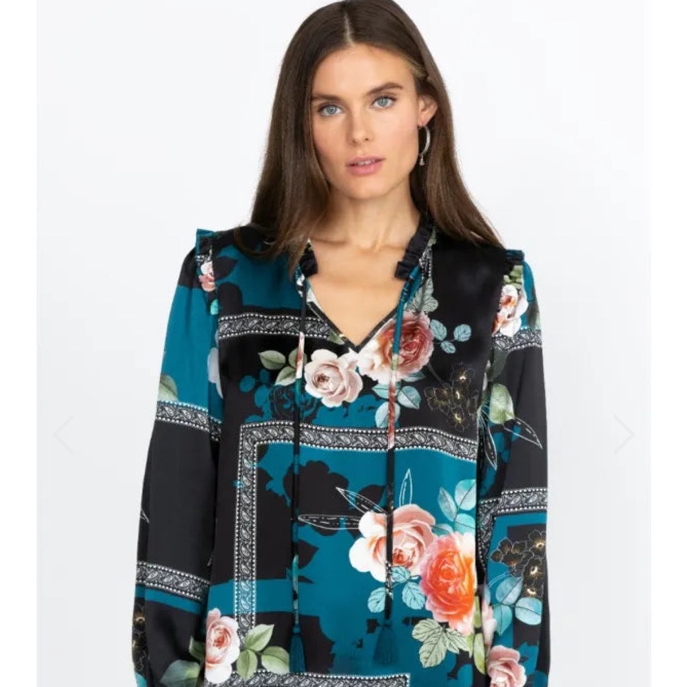 Johnny Was Floral Blouse - Black and Teal
